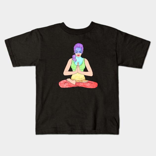 7 Chakras Meditation Woman Kids T-Shirt by Mey Designs